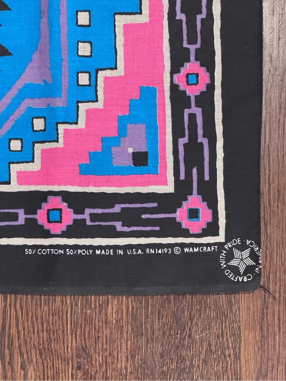 Vintage Wamcraft Southwest Geometric Blue & Pink Bandana